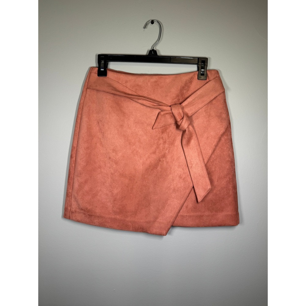 Terracotta Faux Suede Tie Waist Wrap Skirt Coral A-Line Mini Skirt Size L